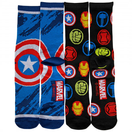 Captain America Symbol and Avengers Logo 2-Pair Pack of Crew Socks